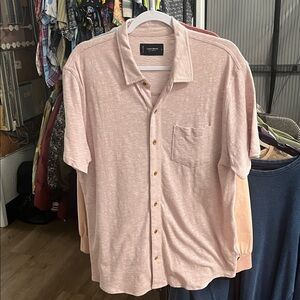 Lucky Brand Mauve Casual Short Sleeve Button Down Linen Blend Shirt